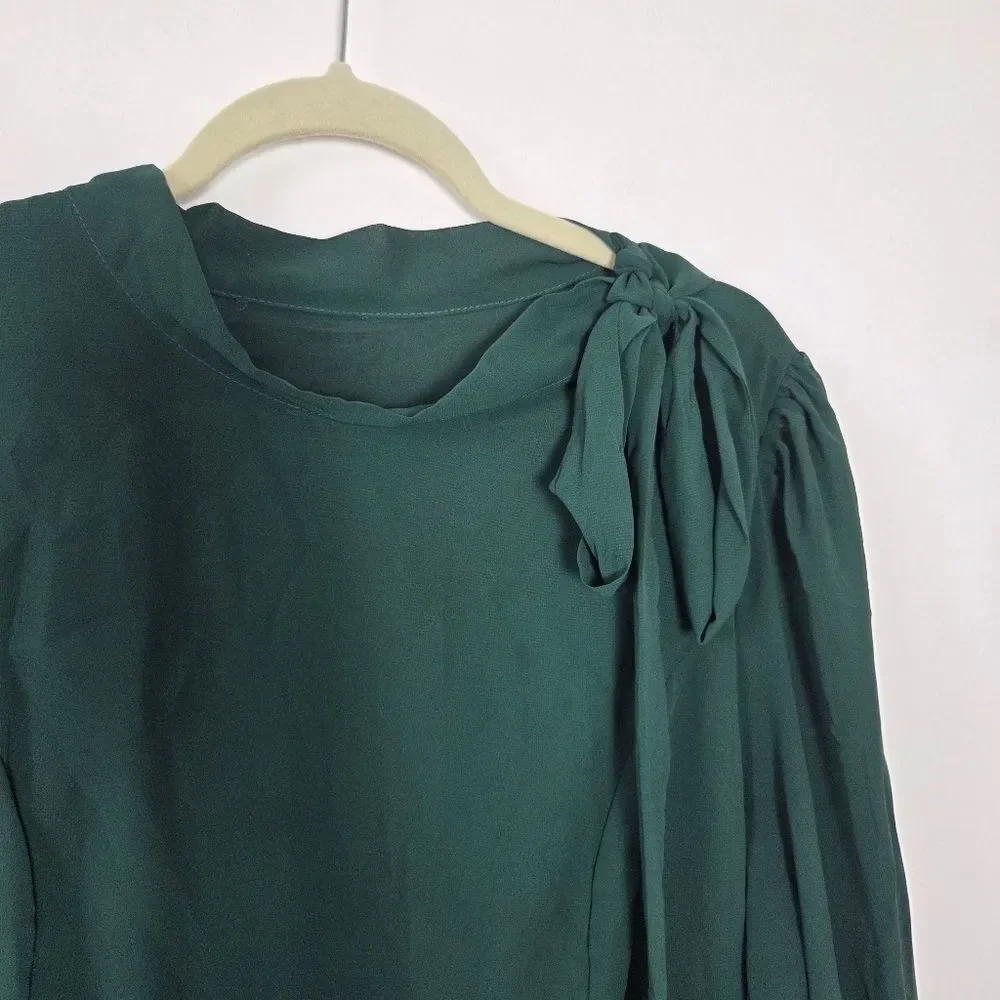 Shein 2XL Emerald Green Maxi Dress Puff Sleeve Bow Tie Formal Cocktail Blacktie